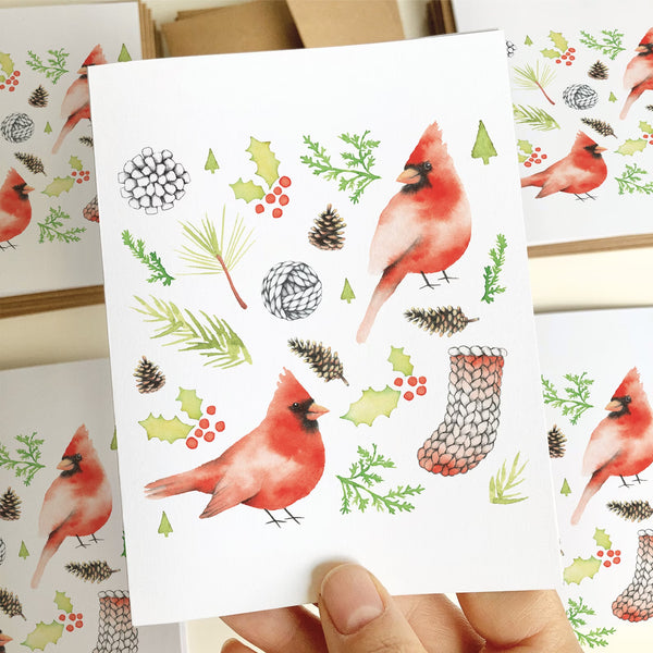 Carte cardinals de Noël