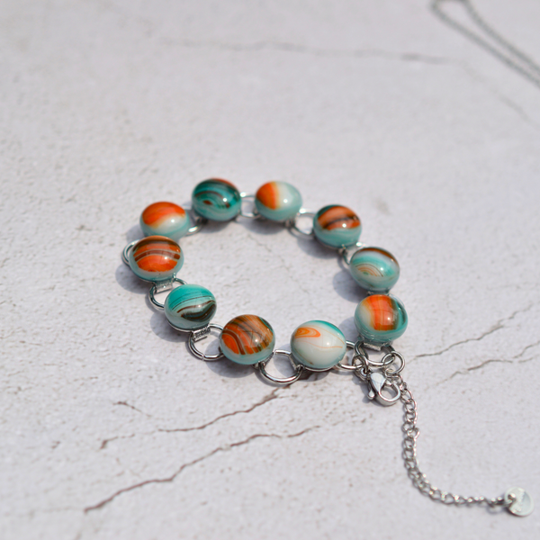 Bracelet Écume et Corail – Verre fusionné - Collection Gemstones
