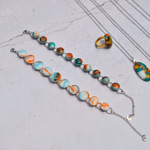 Bracelet Soleil et Lagune – Verre fusionné - Collection Gemstones