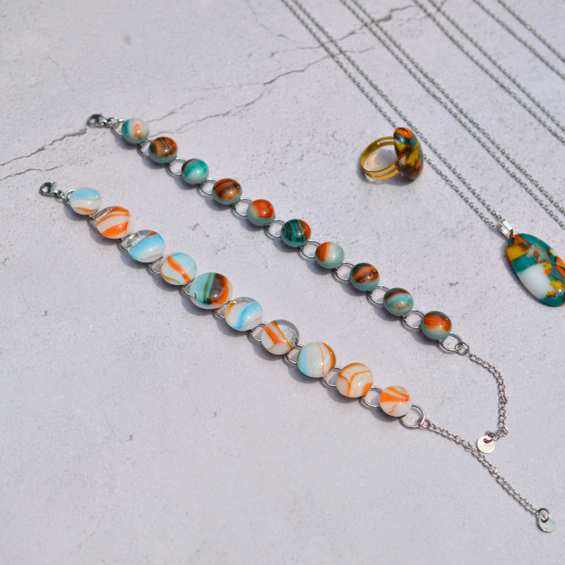 Bracelet Soleil et Lagune – Verre fusionné - Collection Gemstones