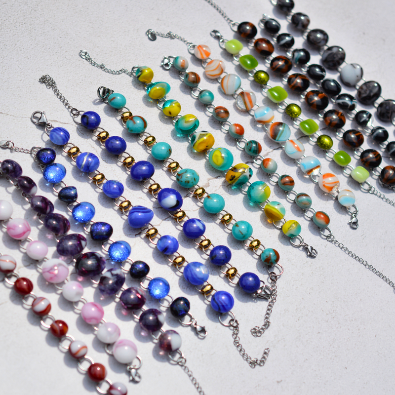 Bracelet Soleil et Lagune – Verre fusionné - Collection Gemstones