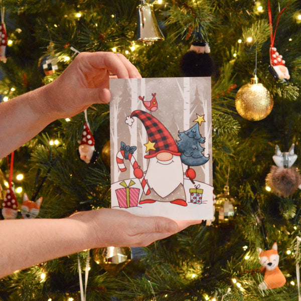 Carte gnome et canne de Noël
