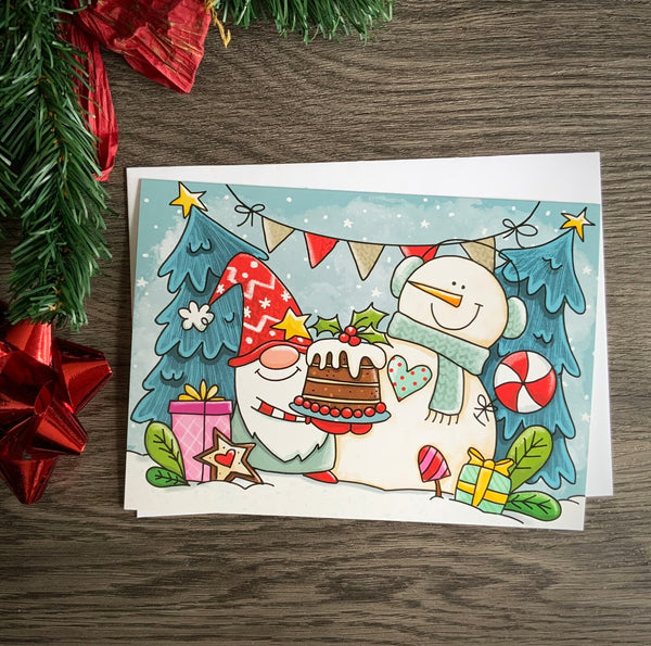 Carte gnome et bonhomme de neige