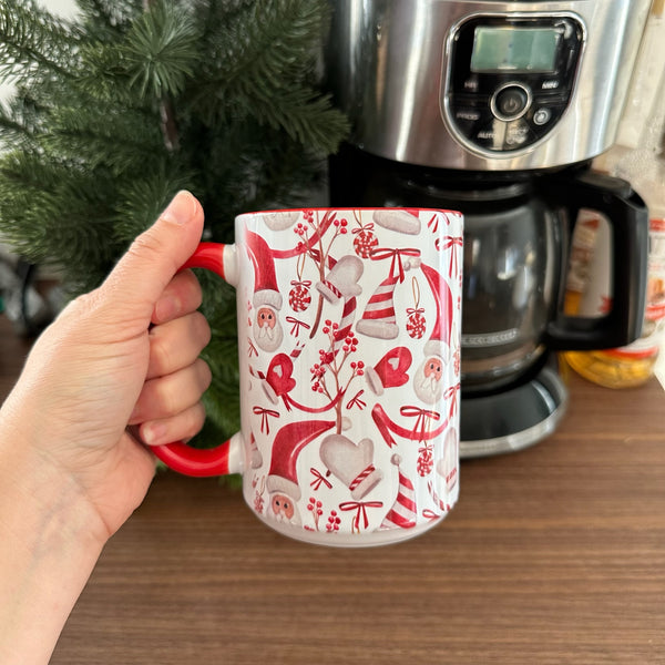 Tasse 15 oz Père Noël et canne de bonbon rouge