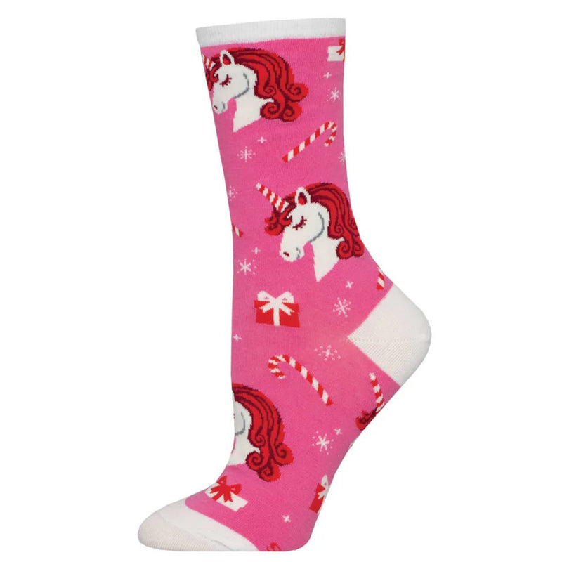 Chaussettes licorne rose de Noël pour femme