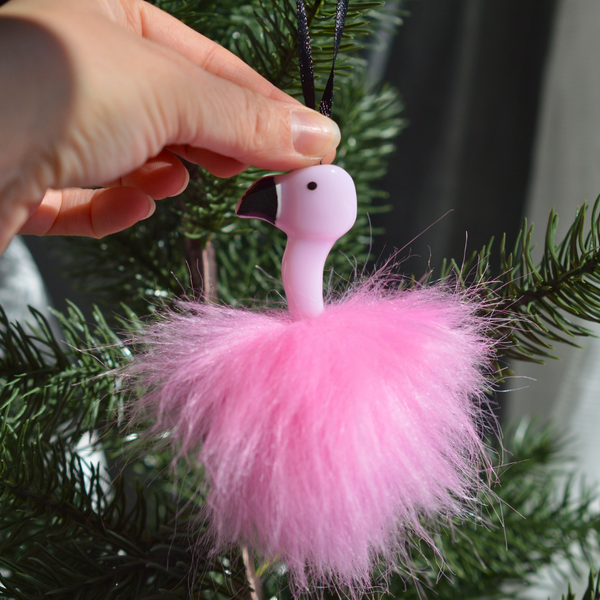 Décoration Flamant Rose pâle poilu