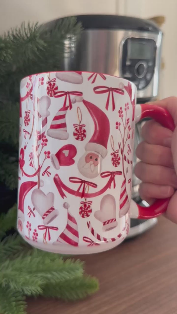 Tasse 15 oz Père Noël et canne de bonbon rouge