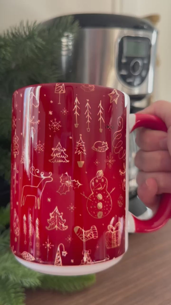 Tasse 15 oz rouge et or festif