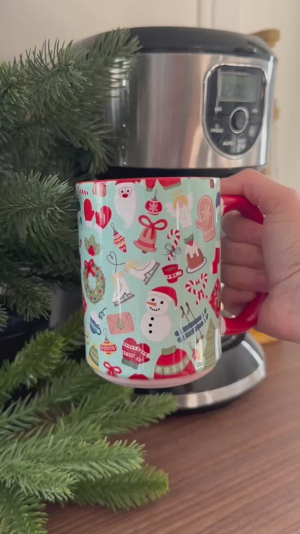 Tasse 15 oz Bonhomme de neige festif turquoise