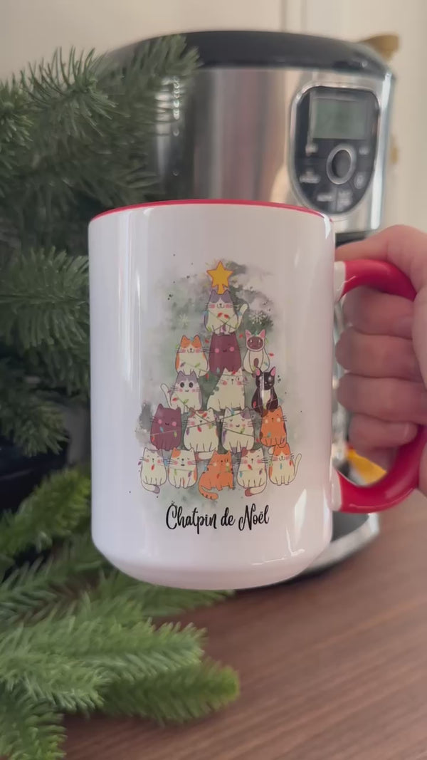 Tasse 15 oz ChatPin de Noël