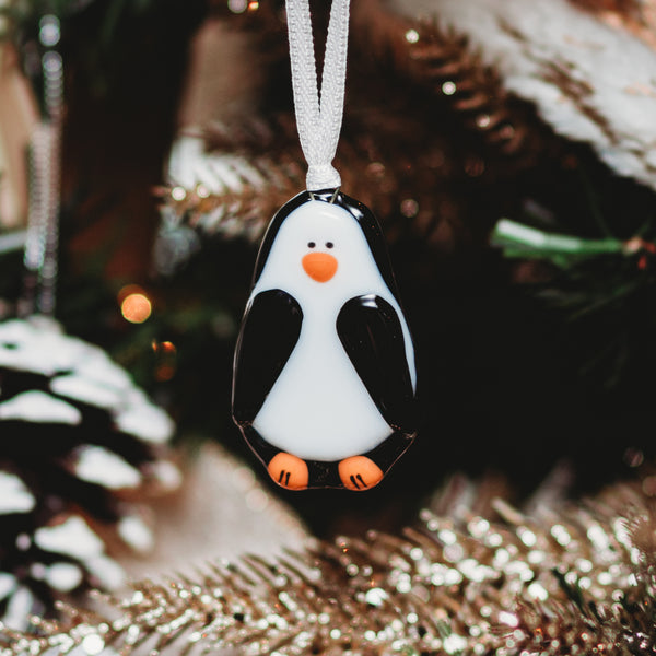 Pingouin en verre décoratif à suspendre dans le sapin de Noel