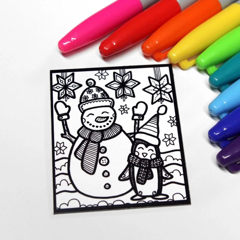 Aimant à colorier Bonhomme de neige et Pingouin